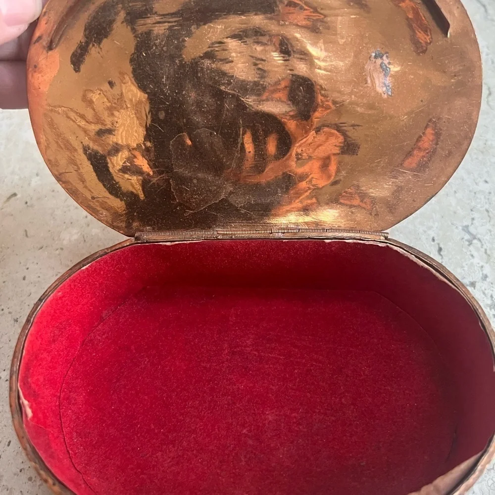 Vintage Art Nouveau Style Handmade Albanian Stamped Cooper Jewelry/Trinket Box